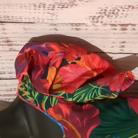 Tropical Beachy Bright Floral Puff Sleeve Crop Top Blouse - Picture 3 of 9